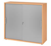BETA 1753S | Armadietto con porte scorrevoli chiudibili a chiave | 3 altezze - Faggio/Argento manico a forma di ringhiera in plastica