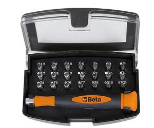 BETA - Microgiravite con 21 Inserti Intercambiabili 4 mm con Impugnatura Magnetica, Set Giravite di Precisione con Inserti Phillips Pozidriv Torx e Lama Piatta per Elettronica, BW 1256/C21-1