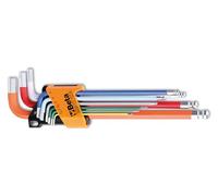 BETA - Serie Chiavi a Brugola Piegate Colorate con Punta Sferica, Set 9 Chiavi Maschio Esagonali con Supporto Bloccaggio Chiavi, Misure Metriche da 1,5 a 10 mm, Utensili Professionali, 96BP-CL/SC9