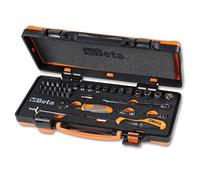 BETA - Set 12 Chiavi a Bussola 1/4" con 20 Inserti Avvitatore e 7 Accessori in Cassetta Metallica, Kit Professionale con Cricchetto 72 Denti per Officina e Manutenzione, 900/C12MZ