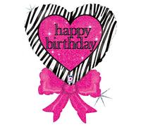 Betallic Foil Balloon 85889P Compleanno Zebra Cuore Fiocco, 76,2 cm, Multicolore