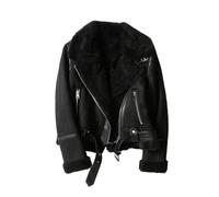 Donna In Ecopelle Breve Ritagliata Marrone Cappotto Per L'inverno Vintage Pelliccia Integrata Giacca Zip Up Risvolto Maniche Lunghe Giacche Femminili Capispalla, Nero , M corto