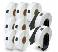 BETCKEY - 10 Rotoli DK-11203 Etichette per Raccoglitori Compatibile con Brother, 17mm x 87mm, 3000 Etichette per Stampanti di Etichette Brother QL (2 Portaetichette Riutilizzabili)