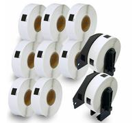 BETCKEY - 10 Rotoli DK-11204 Etichette Multiuso Compatibile con Brother, 17mm x 54mm, 4000 Etichette per Stampanti di Etichette Brother QL (2 Portaetichette Riutilizzabili)