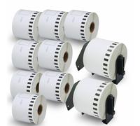 BETCKEY - 10 Rotoli DK-22205 Etichette a Lunghezza Continua Compatibile con Brother, 62mm x 30.48m, 10 Etichette per Stampanti di Etichette Brother QL (2 Portaetichette Riutilizzabili)