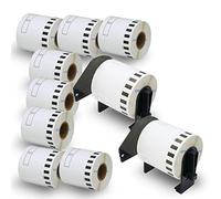BETCKEY - 10 Rotoli DK-22212 Etichette di Pellicola a lunghezza Continua Compatibile con Brother, 62mm x 15.24m, 10 Etichette per Stampanti di Etichette Brother QL (2 Portaetichette Riutilizzabili)
