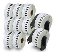 BETCKEY - 10 Rotoli DK-22214 Etichette a Lunghezza Continua Compatibile con Brother, 12mm x 30.48m, 10 Etichette per Stampanti di Etichette Brother QL (2 Portaetichette Riutilizzabili)