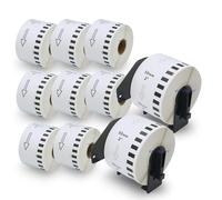 BETCKEY - 10 Rotoli DK-22223 Etichette a Lunghezza Continua Compatibile con Brother, 50mm x 30.48m, 10 Etichette per Stampanti di Etichette Brother QL (2 Portaetichette Riutilizzabili)