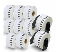 BETCKEY - 10 Rotoli DK-22225 Etichette a Lunghezza Continua Compatibile con Brother, 38mm x 30.48m, 10 Etichette per Stampanti di Etichette Brother QL (2 Portaetichette Riutilizzabili)