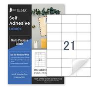 BETCKEY - 100 Fogli, 70 x 42mm, A4 Adesivi per Stampante, 21 Etichettes per Foglio, Carta Adesiva Stampabili per Stampante a Getto d'Inchiostro e Laser