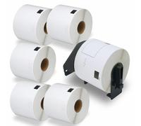 BETCKEY - 6 Rotoli DK-11202 Etichette per Spedizioni Compatibile con Brother, 62mm x 100mm, 1800 Etichette per Stampanti di Etichette Brother QL (1 Portaetichette Riutilizzabili)