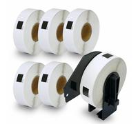 BETCKEY - 6 Rotoli DK-11204 Etichette Multiuso Compatibile con Brother, 17mm x 54mm, 2400 Etichette per Stampanti di Etichette Brother QL (1 Portaetichette Riutilizzabili)