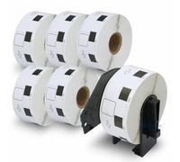 BETCKEY - 6 Rotoli DK-11221 Etichette Quadrate Compatibile con Brother, 23mm x 23mm, 6000 Etichette per Stampanti di Etichette Brother QL (1 Portaetichette Riutilizzabili)