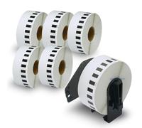 BETCKEY - 6 Rotoli DK-22210 Etichette a Lunghezza Continua Compatibile con Brother, 29mm x 30.48m, 6 Etichette per Stampanti di Etichette Brother QL (1 Portaetichette Riutilizzabili)