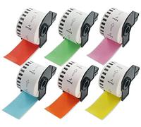 BETCKEY - 6 Rotoli DK-22223 Etichette a Lunghezza Continua Compatibile con Brother, 50mm x 30.48m, 6 Etichette Colorate Colore Misto per Stampanti di Etichette Brother QL