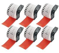 BETCKEY - 6 Rotoli DK-22223 Etichette a Lunghezza Continua Compatibile con Brother, 50mm x 30.48m, 6 Etichette Colorate Rosso per Stampanti di Etichette Brother QL