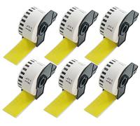 BETCKEY - 6 Rotoli DK-22225 Etichette a Lunghezza Continua Compatibile con Brother, 38mm x 30.48m, 6 Etichette Colorate Giallo per Stampanti di Etichette Brother QL