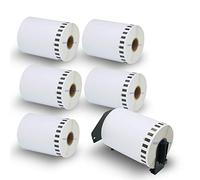 BETCKEY - 6 Rotoli DK-22243 Etichette per Spedizioni Compatibile con Brother, 102mm x 30.48m, 6 Etichette per Stampanti di Etichette Brother QL (1 Portaetichette Riutilizzabili)