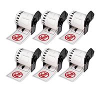 BETCKEY - 6 Rotoli Etichette DK-22251, 62mm x 15.24m, Rosso/nero su Bianco, 6 Etichette a Lunghezza Continua, Rosso/Nero su Bianco per Stampanti di Etichette Brother QL