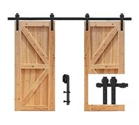 Betens 6.6FT=200cm Binario per Porta Scorrevole Kit, Nero J-Forma Scorrevole Doppia Anta Acciaio al Carbonio, Kit Accessori con Guida a Pavimento Regolabile Scorrevole per Porta Kit