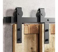 Betensh 8FT=244c Binario per Porta Scorrevole Ferramenta Kit,Nero J-Forma Scorrevole Kit Acciaio al Carbonio Porta Scorrevole Ferroviario per Doppia Porta