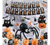 Betensh Set Decorazioni Halloween, Striscione Halloween, Palloncini Zucca, Decorazione a Forma di Pipistrello, Per Decorazioni Horror Spaventose per Feste