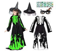 Betensh Vestito Strega Bambina, Vestito Strega Halloween Bambina, Costume Scheletro, Adatto per Halloween, Carnevale e Giochi di Ruolo