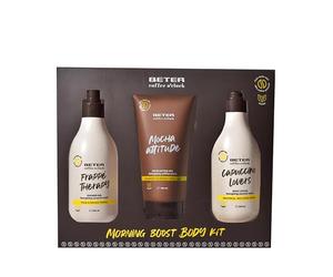 Beter - Set Cura del Corpo Coffee O’clock, Set Doccia 3 Pezzi con Gel Doccia, Lozione Corpo e Gel Esfoliante, Profumo di Caffè e Cocco, Set Bagno Donna, Formule Vegane, Regalo donna
