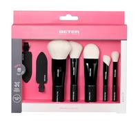 Beter - Set di 5 pennelli da trucco da viaggio, setole sintetiche extra morbide, kit di mini pennelli Kabuki, fard, fondotinta, correttore e ombretto + 2 pinzette per capelli, pennelli da trucco
