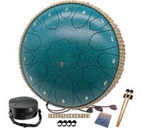 BETESINE Tamburo linguistico in acciaio a 15 note, 30,5 cm, colore verde malachite, per yoga, relax, musicoterapia, uso esterno, include bacchette, libro musicale, borsa per il trasporto, tamburo in