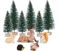BETESSIN 11pcs Miniatura Natale 6pcs Mini Albero di Natale Artificiali 5pcs Figurine Animale Ornamenti Renna Uccelli Decorazione Addobboi Natalizie per Festa Tavolo Regalo Casa Giardino