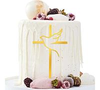 BETESSIN 2pz Topper Torta Croce Decorazione Torta Croce Dorato Colomba Piccione in Acrilico Croce per Decorazione Torta Cake Prima Comunione Matrimonio Battesimo Cresima Oro