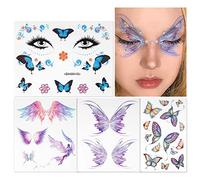 BETESSIN 4 Fogli Tatuaggi Temporanei Viso Occhi Donna Farfalla Ali di Angelo Tatuaggi Adesivi Trucco Make Up Viso Occhi Donna Ragazza Bambina per Festa di Costume Ballo Carnevale Halloween