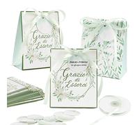 BETESSIN 50 pz Scatoline Bomboniere Scatole Portaconfetti Matrimonio Scatole Grazie di Esserci Sacchetti Regalo Carta con Bigliettini Nastro per Compleanno Matrimonio Battesimo Nascita Festa Fai da Te