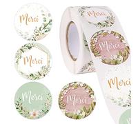 BETESSIN 500 Pz Adesivi Grazie Etichette Adesive Rotonde 4cm Adesivi Regalo Stickers Thank you in Francese Handmade per Ringraziamento Compleanno Matrimonio Festa DIY