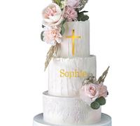 BETESSIN 54pz Cake Topper Torta Alfabeto A alla Z 2pz Topper Torta Croce Personalizzato in Acrilico Specchiato per Decorazione Torta Cup Cake Compleanno Matrimonio Prima Comunione Battesimo Oro