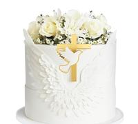 BETESSIN Topper Torta Croce Decorazione Torta Croce Dorato Colomba Piccione in Acrilico Croce per Decorazione Torta Cake Prima Comunione Matrimonio Battesimo Cresima Oro