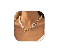 Bethynas Collana girocollo con perle barocche con chiusura a levetta, delicata e grossa con strass cubani a maglia cubana placcata in oro OT per feste nuziali, gioielli per collo da donna, Zinco