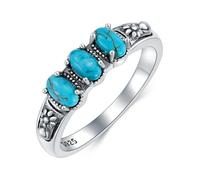 BETHZA Anello turchese autentico argento Sterling 925 vero turchese 3 pietre vintage gioielli sud-occidentali regali donna, Argento sterling, Turchese