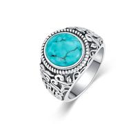BETHZA Anello turchese da uomo, in argento Sterling 925, stile occidentale, vintage, con vera gemma turchese, per compleanno, misura 57-72,5, Argento sterling, Turchese