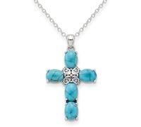 BETHZA Ciondolo a forma di croce in vero turchese da donna, in argento Sterling 925, ciondolo a forma di croce del sud-occidentale, gioiello religioso Navajo