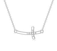 BETHZA Collana con ciondolo a forma di croce laterale da donna, in argento Sterling 925, con ciondolo a forma di croce curva, colore D, diamanti religiosi, regalo di compleanno