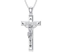 BETHZA Collana con crocifisso, in argento Sterling 925, con diamanti da laboratorio, ciondolo a forma di croce di Gesù, gioiello religioso da donna