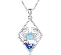 BETHZA Larimar, collana a forma di granchio, in argento Sterling 925, con pietra preziosa di Larimar blu e onda dell'oceano, ciondolo a forma di animale, gioiello estivo da spiaggia, regalo per donne