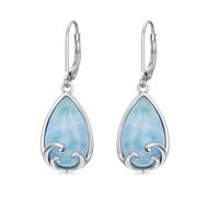 BETHZA Orecchini Larimar naturali in argento Sterling 925 con vere pietre preziose a goccia Larimar orecchini pendenti gioielli regali per le donne
