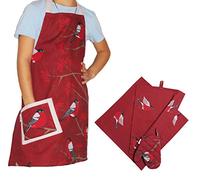 Beties Baies Oiseaux Enfants Kit de cuisine (Lot de 4), 100% coton pour les petites Indispensable Pour la Cuisine : Tablier, Manique, Torchon & Surnappe couleur (Marsala)