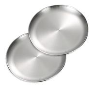Betinyar 2 piatti piani in acciaio inox, 26 cm, piatti piani in metallo per insalata di bistecca, piatti da campeggio e attività all'aperto (argento, 26 cm)