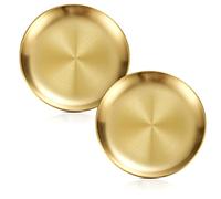 Betinyar 2 piatti rotondi in acciaio inossidabile da 17 cm, piatti rotondi in acciaio inossidabile, piatti da cena in metallo per cena, campeggio, attività all'aperto (oro, 17 cm)