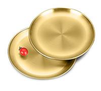 Betinyar 2 piatti rotondi in acciaio inossidabile, da 20 cm, piatti da campeggio in metallo, riutilizzabili, per picnic, campeggio (oro, 20 cm)