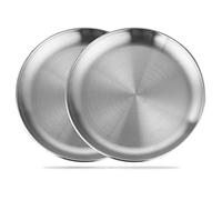 Betinyar 2 piatti rotondi in acciaio inox, da 20 cm, piatti da campeggio in metallo, riutilizzabili, per picnic, campeggio all'aperto (argento, 20 cm)